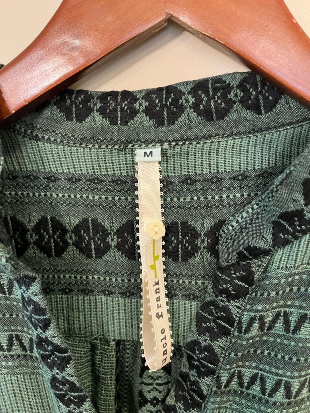 Uncle Frank embroidered tiered midi dress 3/4 sleeves cotton green M - Picture 4 of 6